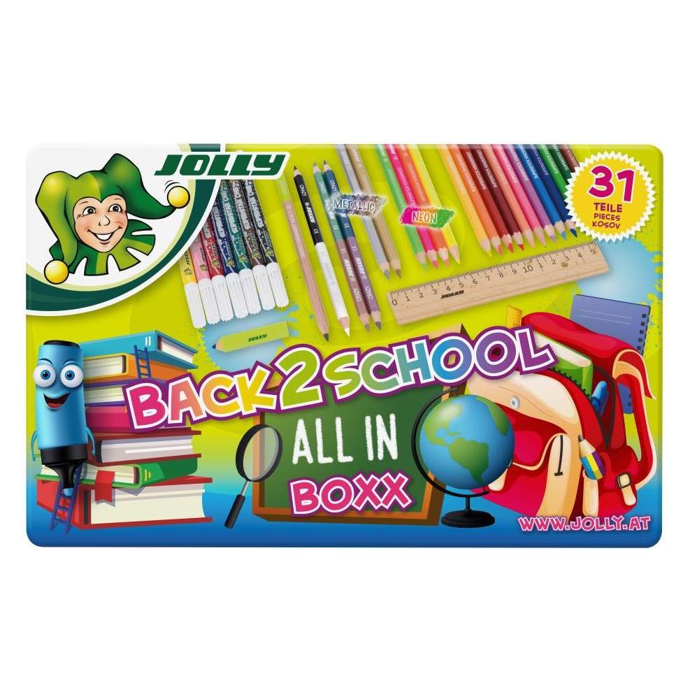 Jolly Back to School Box Schulstarterset mit 31 Teilen inkl. Buntstifte, Fasermaler, Graphitstifte (9940-0224)