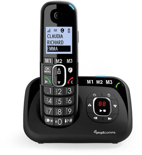 Amplicomms BigTel 1580 DECT-Mobilteil Freisprechen, für Hörgeräte kompatibel, Wahlwiederholung, Anrufbeantworter LED-Display