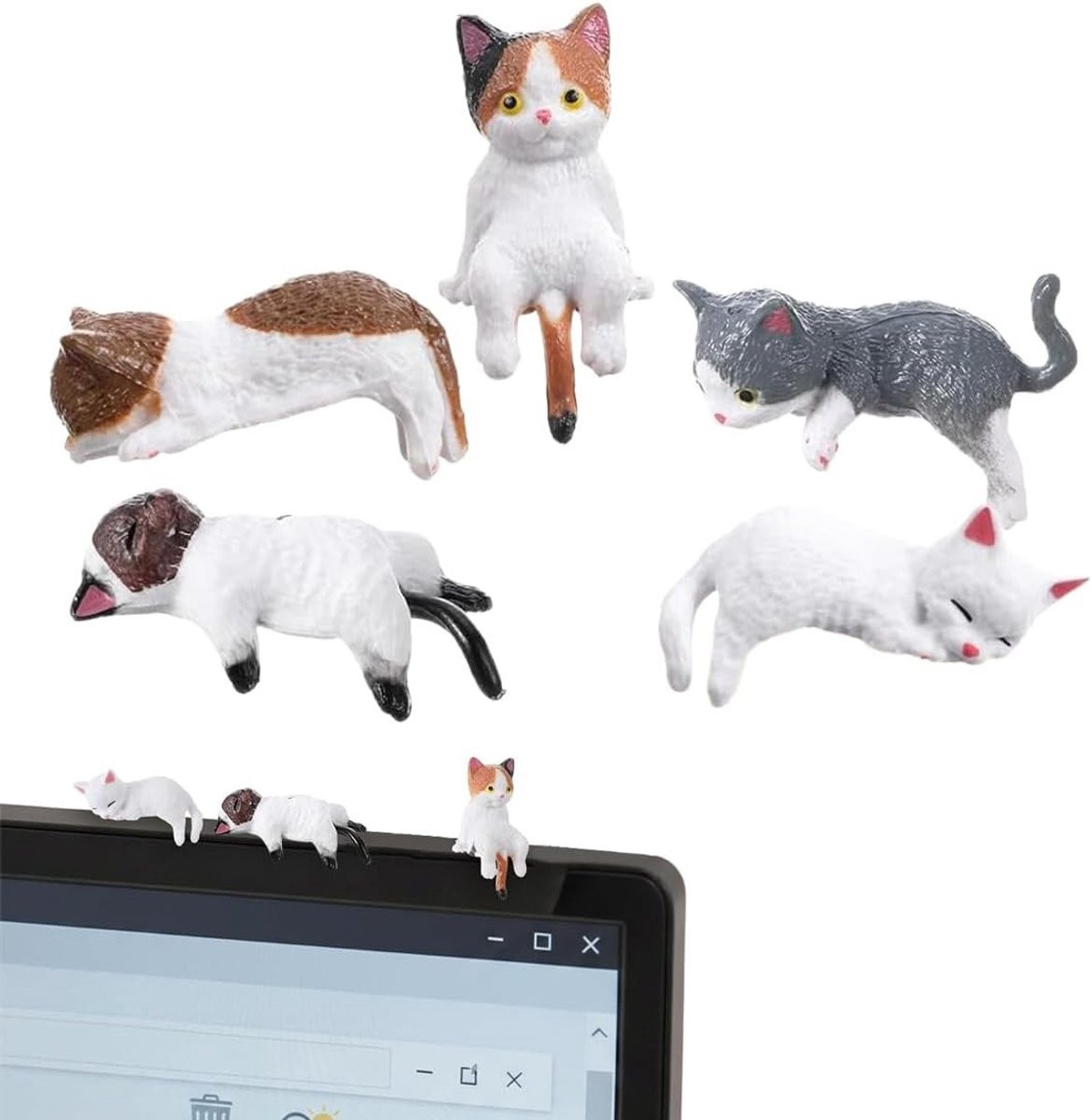 Set van 5 Mini Kat Figuren - Schattige Hars Decoratie voor Dashboard en Interieur