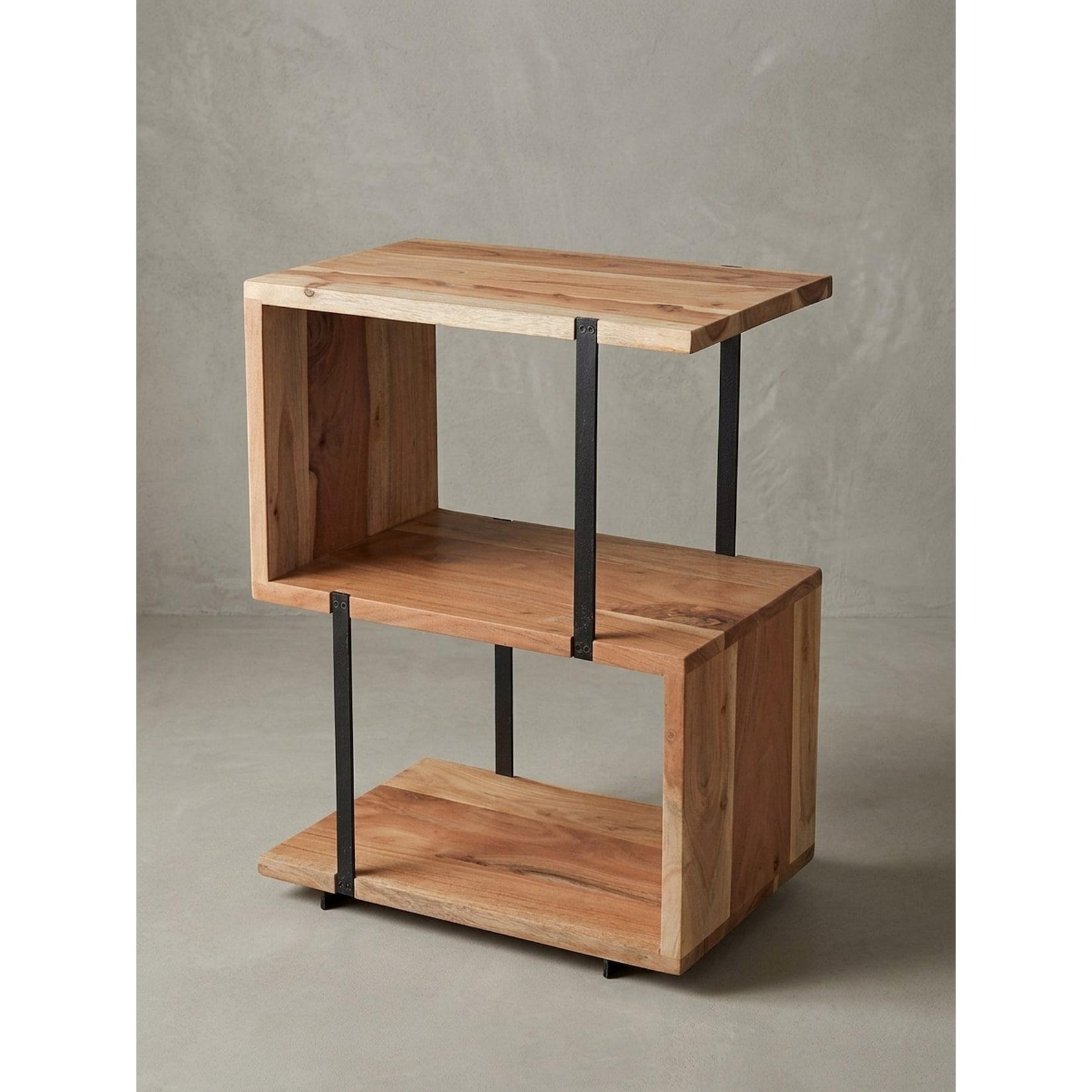 Beistelltisch – Akazie Metall S-Form 45x60x30 cm