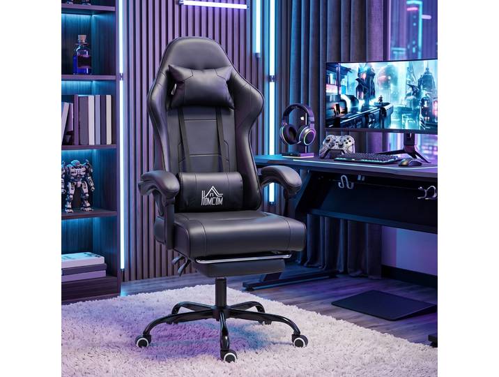 HOMCOM Chaise Gaming Ergonomique Massant Inclinable Noir