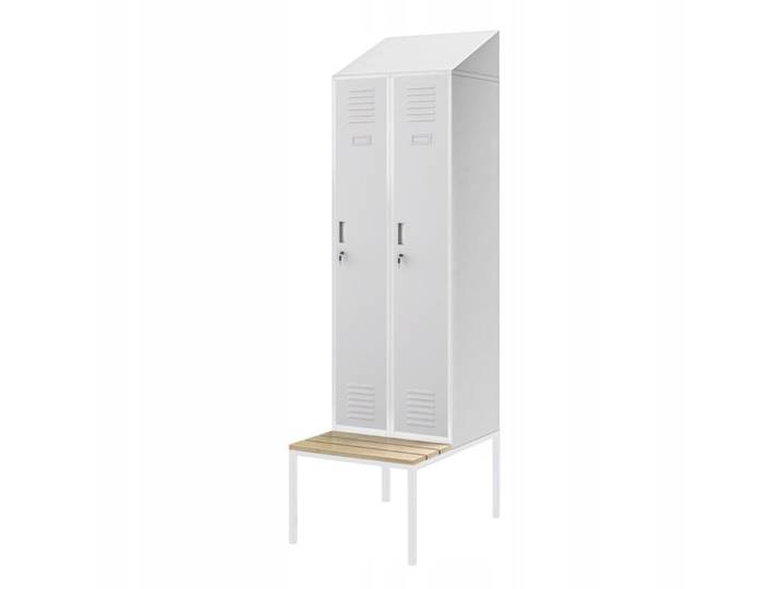 Vestiaire Métal KACPER II PRO Banc Intégré 2 Compartiments Gris 600x2295x850mm