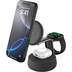 Belkin UltraCharge Pro 3-in-1 Qi2 Ladestation (25 W), Wireless Charger, Schwarz