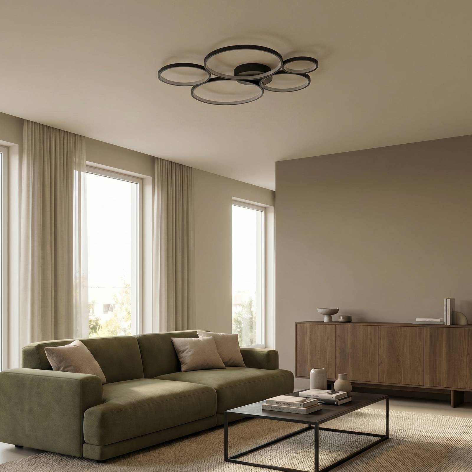 Trio Lighting LED Deckenlampe Rondo, dimmbar, schwarz, für Wohn- / Esszimmer, Metall, Modern, LED Deckenleuchte
