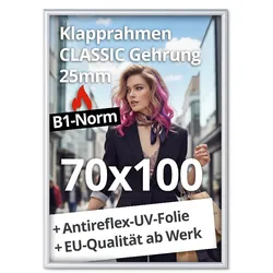 Klapprahmen 70x100 25mm B1 Norm brandsicher Brandschutz Plakatrahmen Rahmen Brandschutzrahmen
