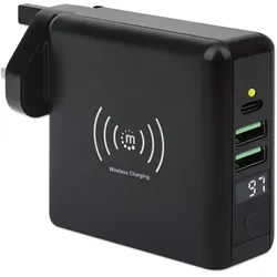 Manhattan 4-in-1 Reiseladegerät und Powerbank 8.000 mAh Ein kabelloses 5 W-Induktionsladepad, zwei 12 W USB-A- (8000 mAh, 29.60 Wh), Powerbank, Schwarz