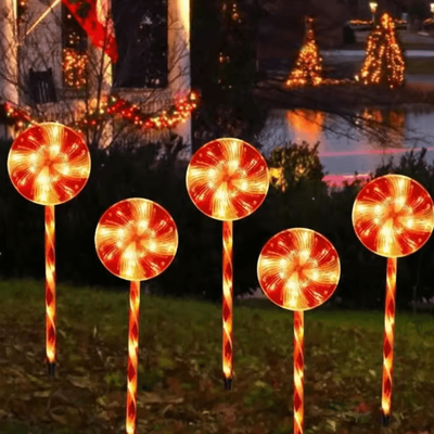 Uplift Curations Solar 5 Pack Candy Cane Christmas Pathway Lights Waterproof Outdoor Holiday Stakes red Yellow