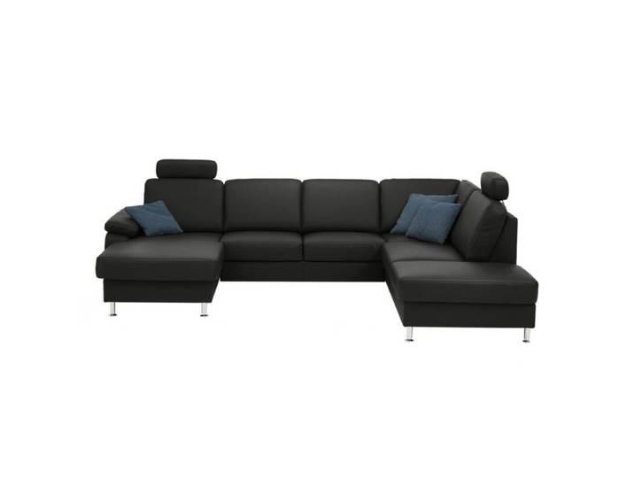 Couchliebe Prato Wohnlandschaft - Echtleder Torro schwarz - ohne Funktion - inkl. Kopfstütze - Ja ohne Funktion Modern, Zeitlos