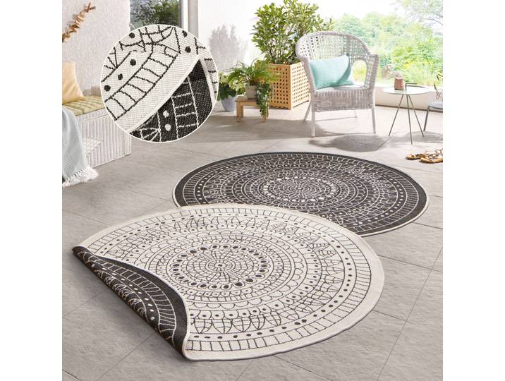 Teppich HANSE HOME Porto Wendeteppich , schwarz, H:5mm Ø:100cm, Kunstfaser, Teppiche, Teppich, In-& Outdoor, Wetterfest, Balkon, Garten, Wohnzimmer, Wasserfest