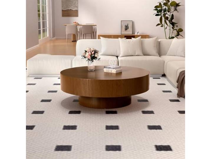 YYZIWYUN Moderner, Einzigartiger Runder Couchtisch in Trommelform Runde Couchtische Aus Holz Geriffelter Runder Akzenttisch Mit Stabilem Sockel Für Kleine Wohnzimmer Und Apartments,Brown 39.37 inch