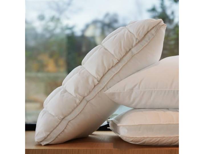 DROUAULT - Oreiller Magnolia 45x65 cm - Soutien Medium - Polyester Dormeurs sur le Dos - Enveloppe 100% Percale de Coton - Enveloppe multi compartiments - Lavable 40°C