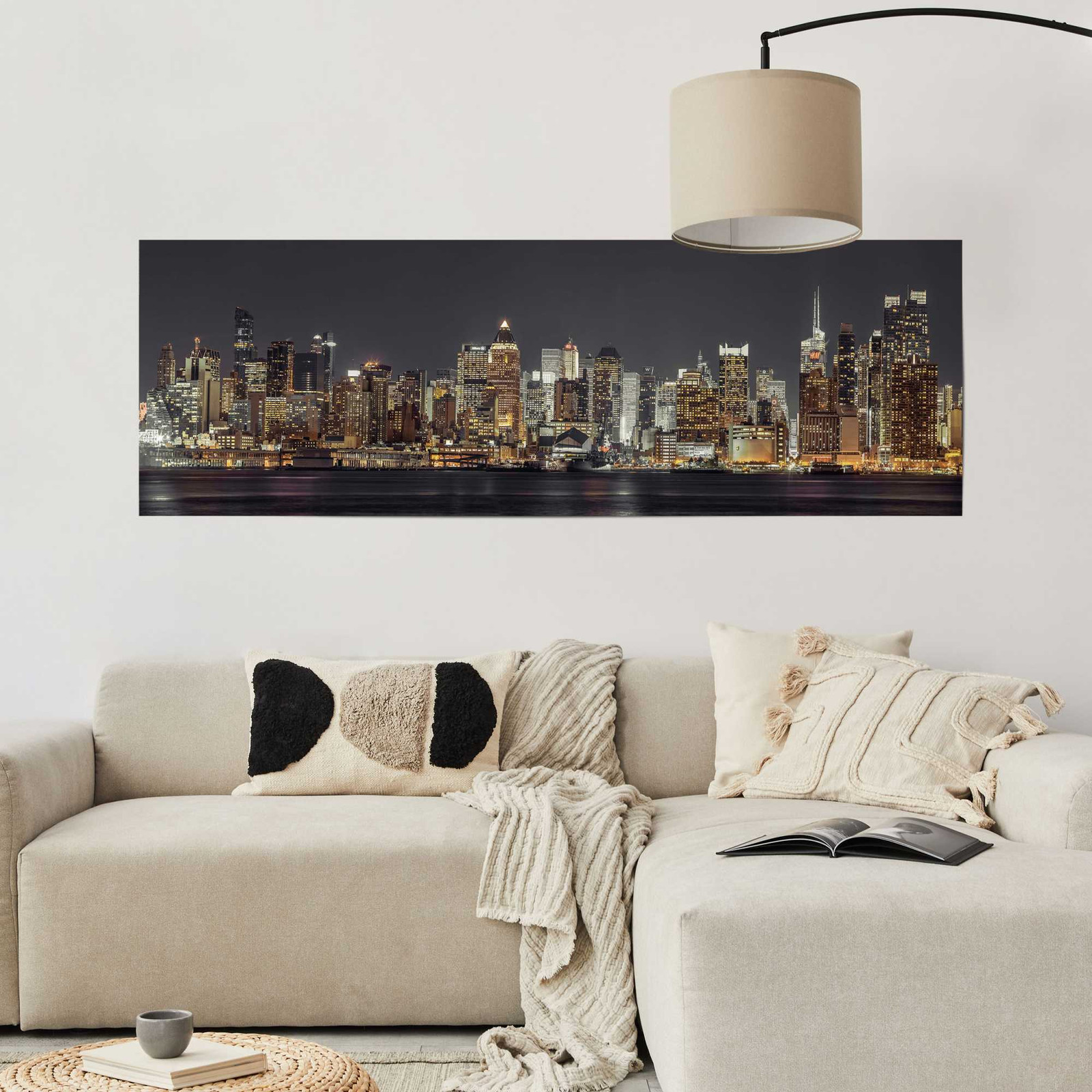 home24 Poster New York Skyline at Night, Meerdere Kleuren, 53 x 158 cm