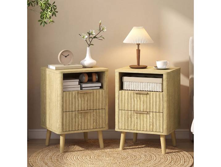 HOMCOM Lot 2 Tables de Chevet Chêne 2 Tiroirs 40x40x61 cm