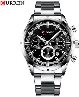Uplifted Finds Curren Stainless Steel Chronograph Quartz Watch For Men With Water Resistant Design silver black