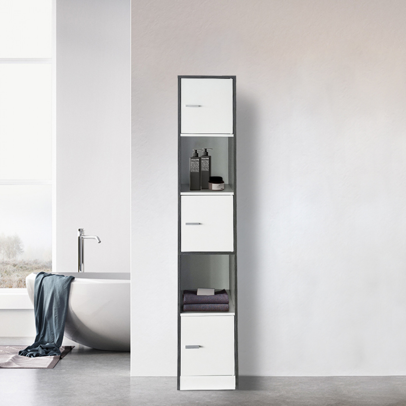 VDD Kolomkast voor badkamer, slaapkamer of hal, grijs, Hoogte: 180 cm