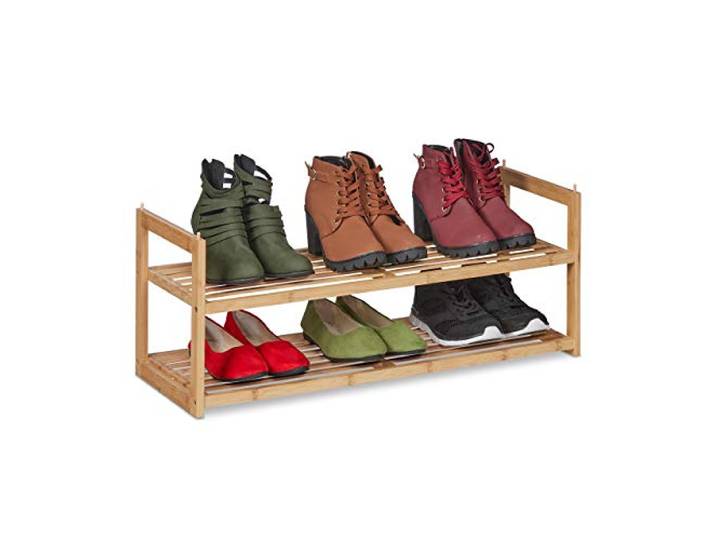 Relaxdays Étagère à Chaussures Bambou empilable\, Support avec 2 Niveaux\, Jusqu’à 6 Paires\, 29\,5 x 72\,5 x 27 cm\, Nature