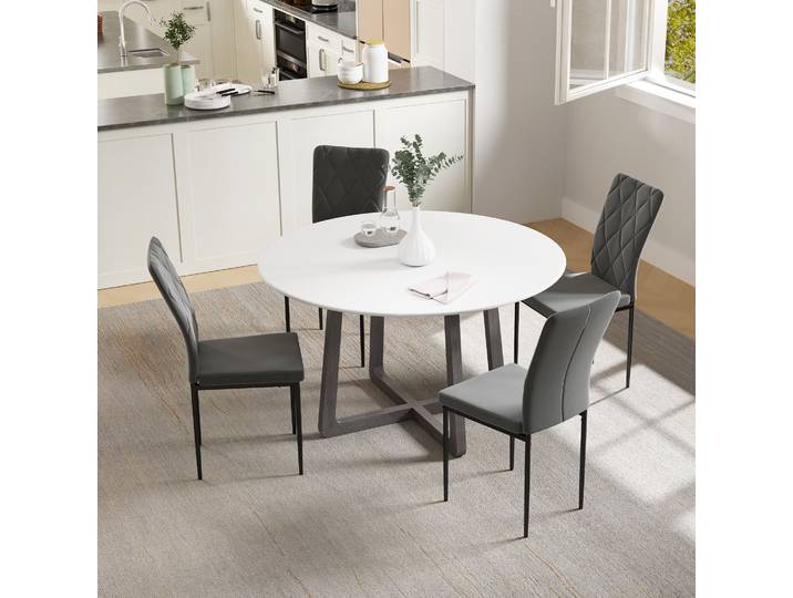 HOMCOM 4 Chaises Modernes Velours Gris Pieds Métal Salle à Manger