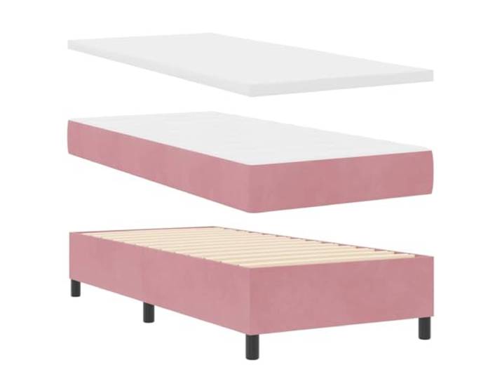 KTHLBRH Boxspringbett Rosa 80 x 200 cm mit Kopfteil aus Samt Kopfteil verstellbar, 2 Stufen, Taschenfederkernmatratze, Gestell aus Holz, selbsttragend