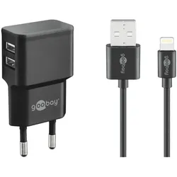 goobay Lightning-Dual-Ladeset 2,4 A schwarz schwarz, 4.13x1.48 cm
