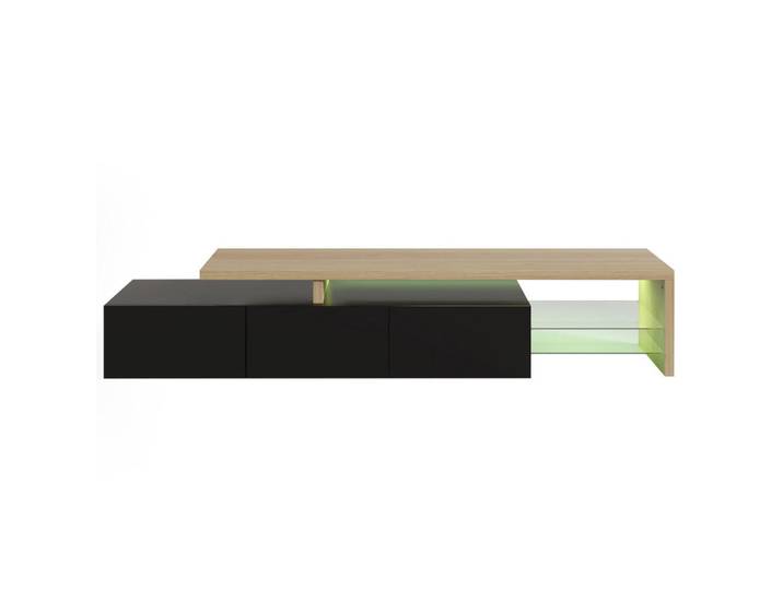 Shopentra Lowboard 200cm Schwarz/Holz LED Glas Stauraum, 39x42x200 cm, Wohnzimmer, TV Möbel, Lowboards, Lowboards stehend