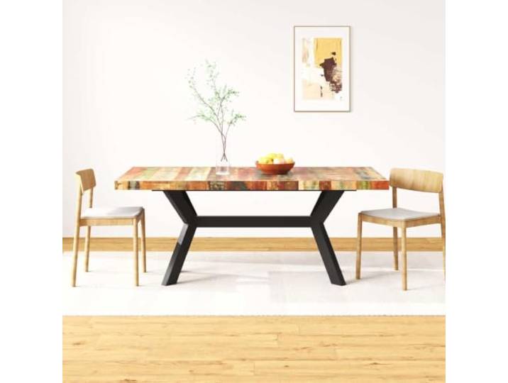 HEFZGDB Esstisch Altholz Massiv und Stahlgestell 180 cm Industrie Design Vintage Tisch recyceltes Holz Kreuzform Gestell robust
