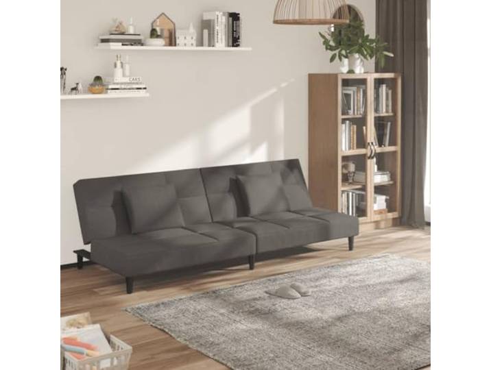 HEFZGDB Schlafsofa 2-Sitzer Dunkelgrau Samt mit 2 Kissen – 2-in-1 Funktionssofa für Gäste, Komfortabel und Robust mit Holzrahmen, Vielseitig für Wohnzimmer und Büro, Samtbezug