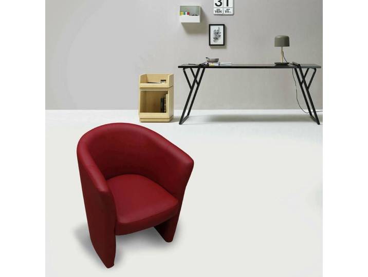 Dmora - Fauteuil Abrera 64x63h76 cm Rouge Panneau effet bois Similcuir et Mousse de polyuréthane