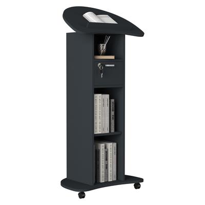 Bürowagen VCM "Holz Stehpult Rednerpult Stehtisch Rollen Redola", schwarz (anthrazit), B:56cm T:37cm, Tische, Bürowagen