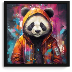 POSTER MIT RAHMEN Panda - Jacke - Graffiti - Orange 40x40 cm
