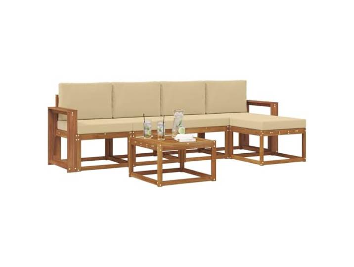 KTHLBRH Wohnzimmer-Set, 6-teilig, Holz, Akazie, Natur, Beige Modulares Sofa mit Kissen, Armlehnen aus Holz, Lattenrost-Design, für Terrasse und Garten