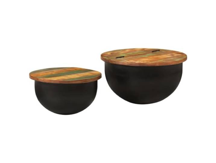 HEFZGDB 2-TLG. Couchtisch-Set Schwarz Altholz Massiv mit Staufach und glatter Tischplatte aus recyceltem Holz für Wohnzimmer und Essbereich
