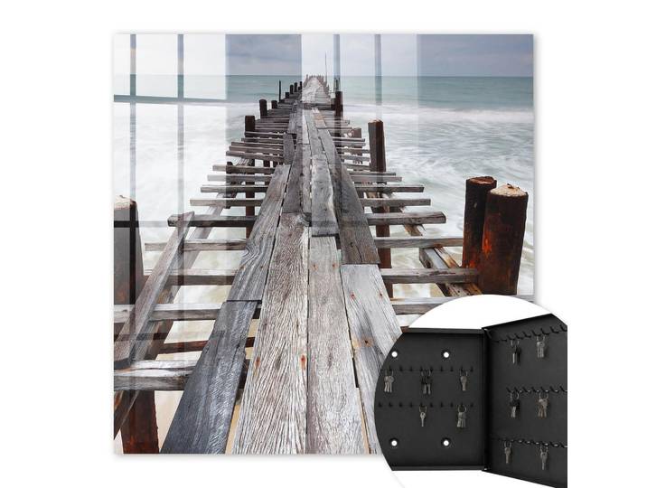 Tulup Schlüsselbox Schwarz 30x30 cm- Türöffnung nach rechts - Endloser Hafen, Grau, Metall, Wasser/Strand/Meer, Rechteckig, 30x30x5 cm, Garderobe, Schlüsselkästen & Schlüsselboards