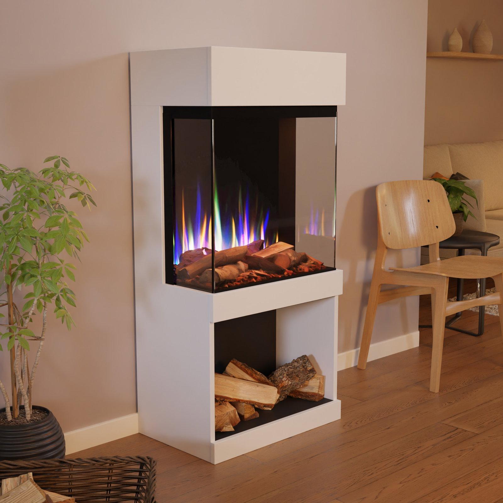 Glow Fire Elektrokamin 'PR12' in Weiss | LED Standkamin in weiß mit Heizung (1500 W) | HxBxT: 130x61,5x40cm
