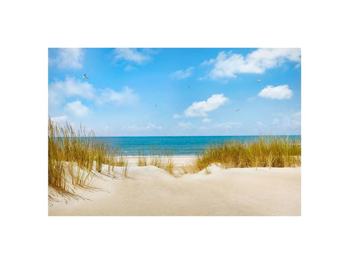 Magnettafel Strand an der Nordsee Stahl, lackiert & Vinyl-Spezialfolie Rückseitige Aufhängungsösen Blau 60 x 40cm