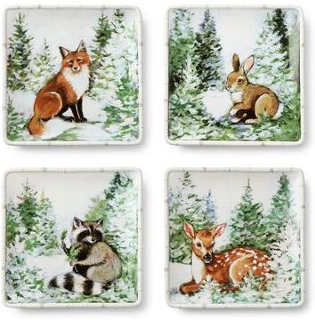 "Certified International Winter Cabin Set of 4 Dessert Plate asst - 8.5"" L x 8.5"" W x 1"" H"