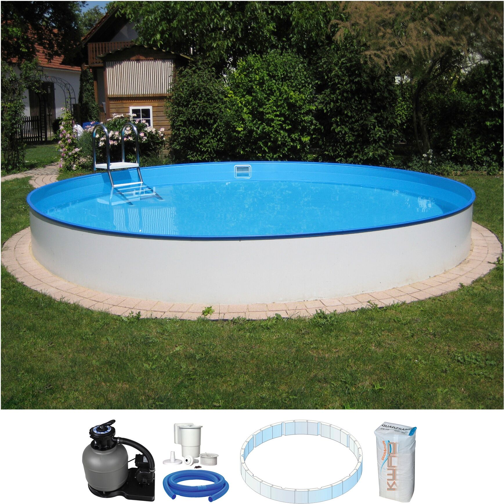 Rundpool KWAD "PALMA inkl. Dämmung Protector zum Teileinbau", weiß, H:120cm Ø:420cm, Schwimmbecken, Rundpool, 5-tlg., mit Foliensack 0,6mm