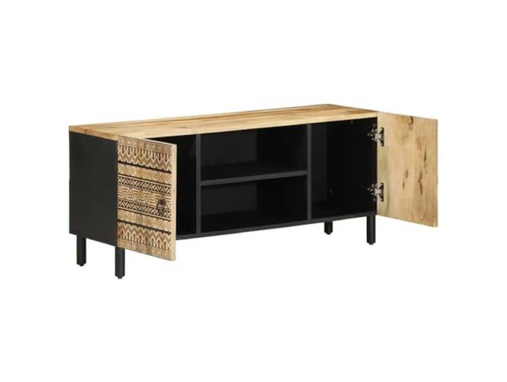 GPUTYGHN TV-Schrank Schwarz 105x33,5x46 cm Massives Mangoholz Industrie-Design, Stabil, Mit Beinen, Pflegeleicht, Stauraum für Wohnzimmer
