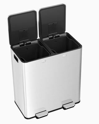 Garvee 60L/16 Gal Dual Compartment Trash Can, Stainless Steel Kitchen Garbage Bin with Foot Pedal, Separate Lids & Removable Baskets