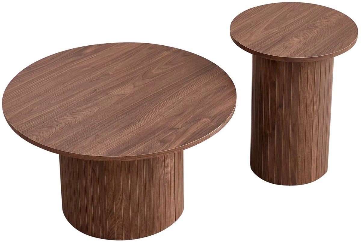 JOYNEXTBUY Salontafel set van 2 bijzettafels rond Scandinavische stijl walnoot