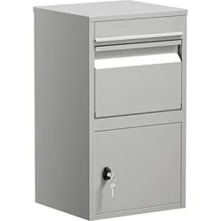 Wiltec, Briefkasten, Paketkasten grau 410x380x720mm Paketbox Stahl Standbriefkasten Paket Post