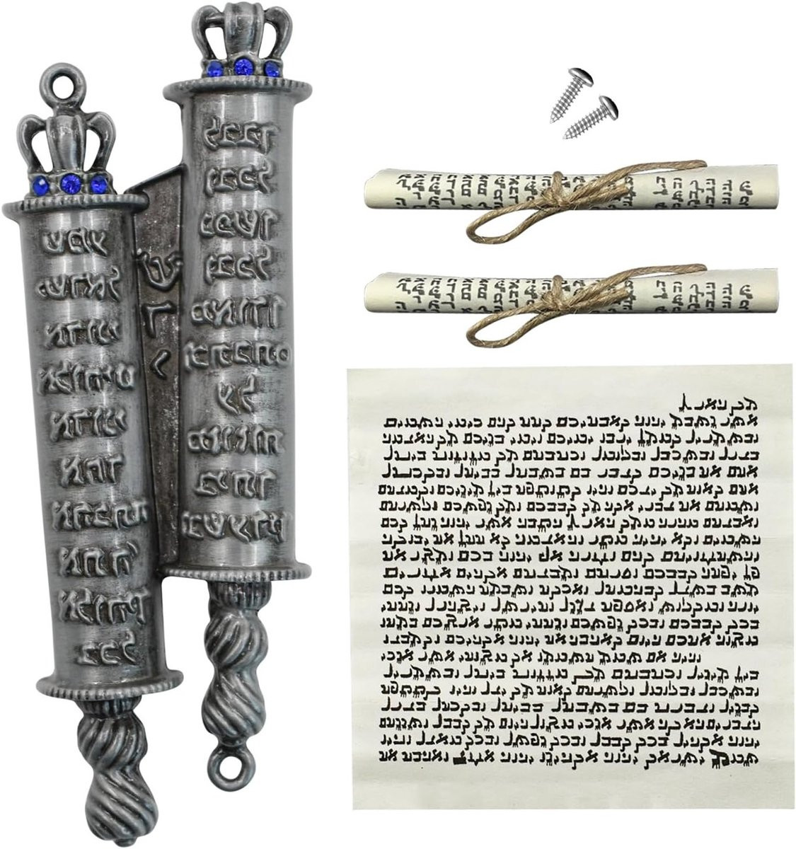 Mezuzah Deurdecoratie van Metaal met 2 Rollen, Grijs