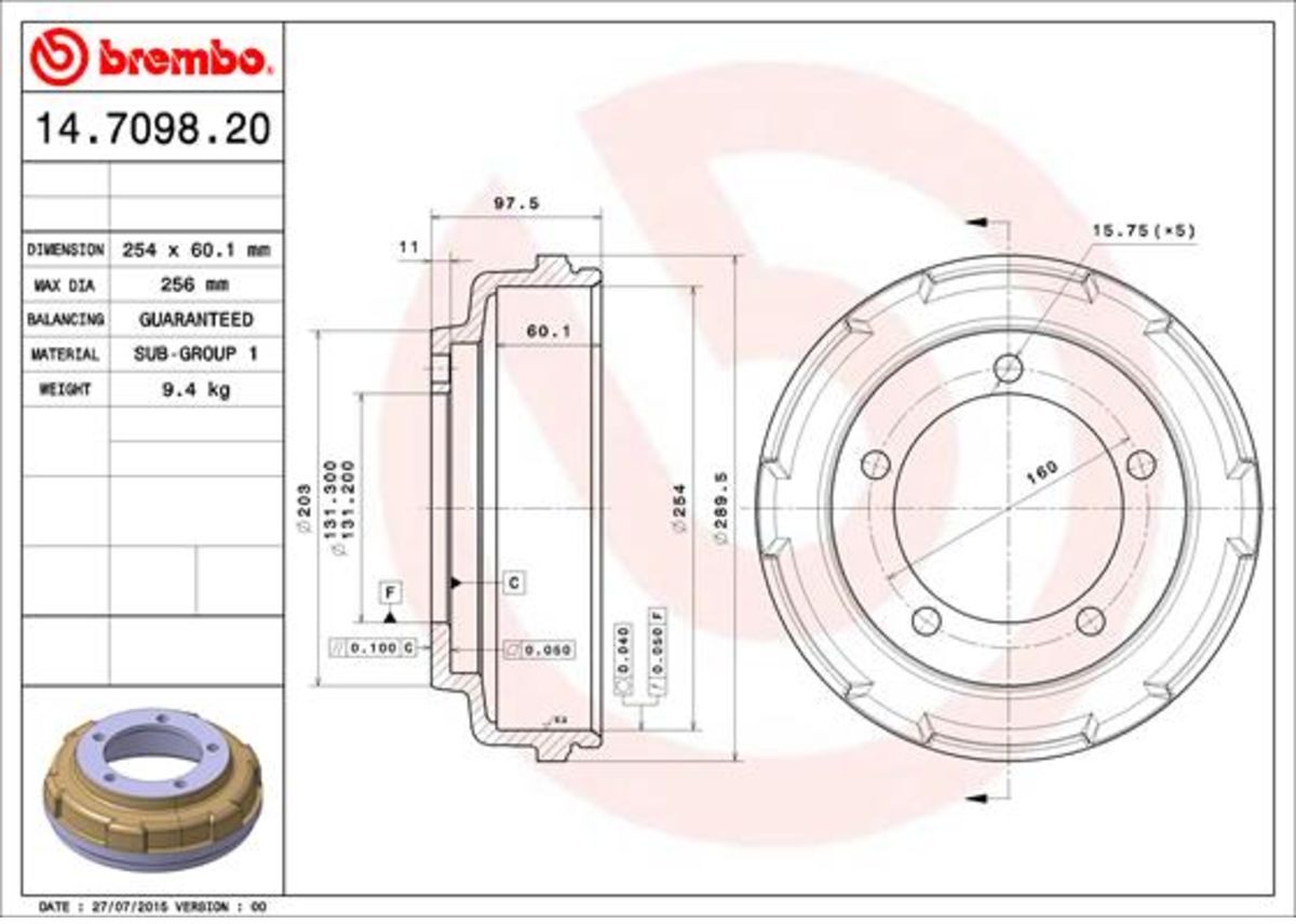 Brembo Tamburo freno 14.7098.20