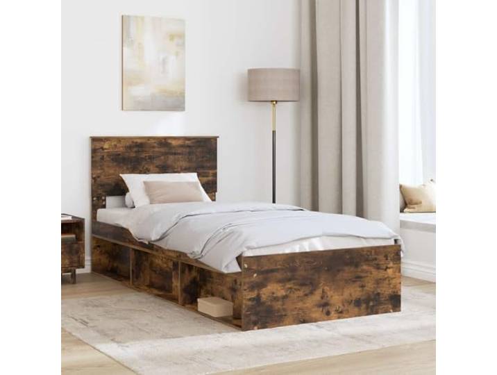 SKTQYQO Bettgestell Eiche Rauchgrau 90 x 190 cm Massives Kiefernholz, modernes Design, konische Linien, zeitgenössisches Zimmer