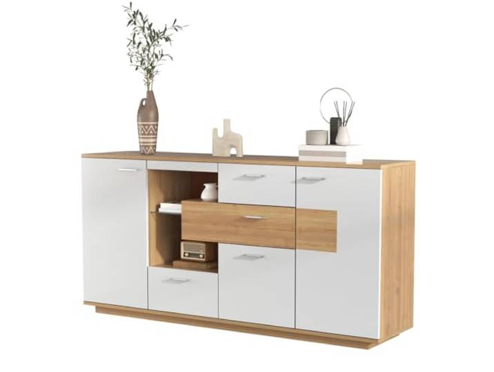 I0I&I0I Couchtisch Mit Holzmaserung Und Stauraum Grifflose Schublade Und Doppelseitige Ablage Für Wohnzimmer Und Büro (Natural + MDF)