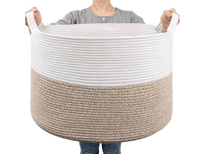 Grand panier en corde de coton, 83L, grand panier de rangement tressé, organisateurs et rangements pour couvertures, panier à linge pour chambre d'enfant, bac à jouets extra large