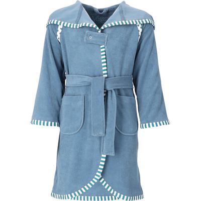 Kinderbademantel VOSSEN "Mimmi" Gr. 122, blau (dusty blau), L:80cm, Rundstrickware, Hausmäntel, für Mädchen & Jungen, mit Kapuze & kontrastfarbigen Einfassung