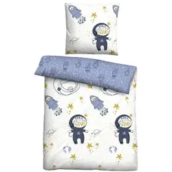 biberna® Kinderbettwäsche Astronaut Baumwoll Feinbiber Einzelbett, 2tlg.
