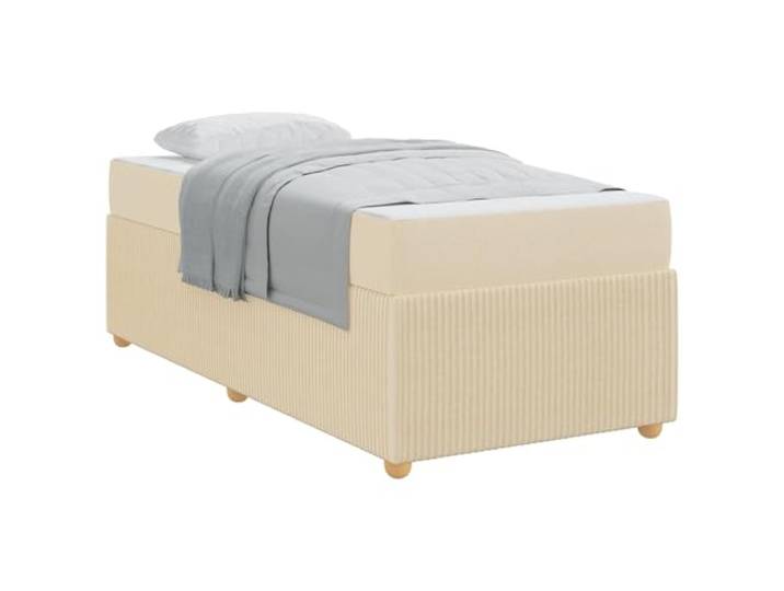 KTHLBRH Einzelbett 90 x 200 cm mit Matratze, cremefarbener Stoff Struktur aus Holz, Füße aus Kunststoff, mittlere Härte, modernes Design