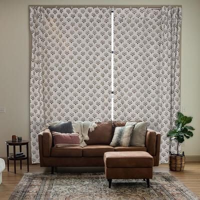 Fabdivine Floral Linen Curtain, Window Drape, Semi Sheer Curtain Panel, Hook Curtain Window Treatment for Living Room