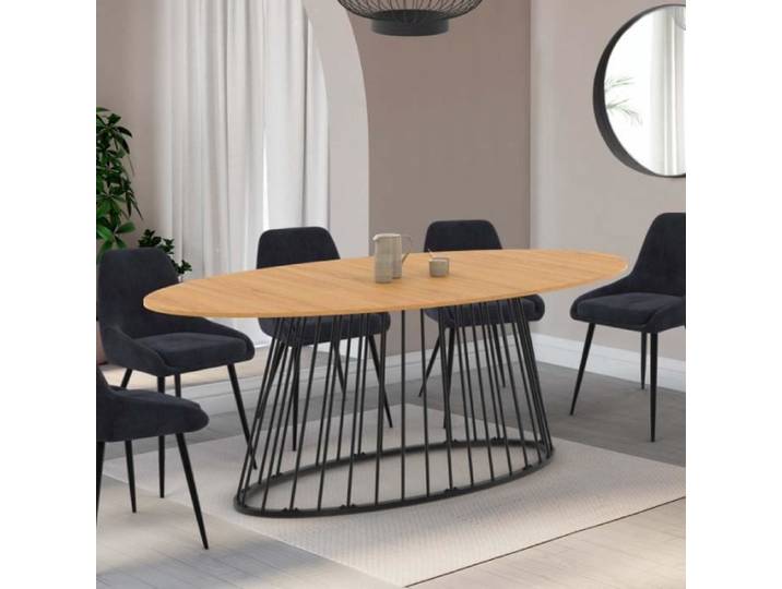 Table à manger ovale fixe - IDMARKET - YUNA - Bois et noir - 10 personnes - 200 cm